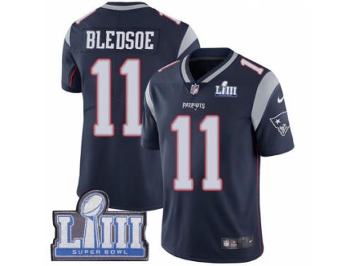 Men Nike New England Patriots #11 Drew Bledsoe Navy Blue Team Color Vapor Untouchable Limited Player Super Bowl LIII Bound NFL Jersey