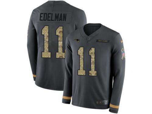 Men Nike New England Patriots #11 Julian Edelman Limited Black Salute to Service Therma Long Sleeve NFL Jersey