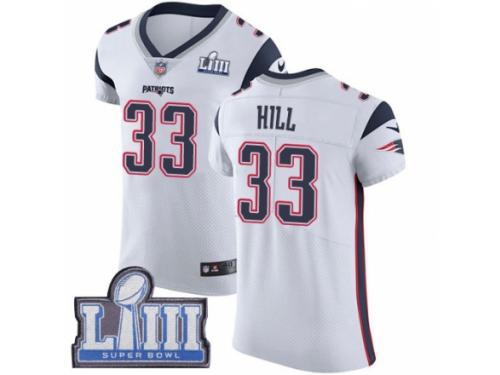 Men Nike New England Patriots #33 Jeremy Hill White Vapor Untouchable Elite Player Super Bowl LIII Bound NFL Jersey
