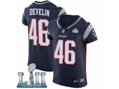 Men Nike New England Patriots #46 James Develin Navy Blue Team Color Vapor Untouchable Elite Player Super Bowl LII NFL Jersey