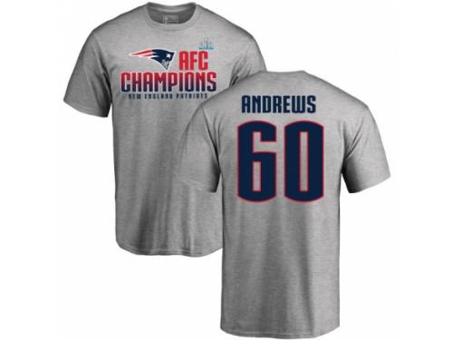 Men Nike New England Patriots #60 David Andrews Heather Gray 2017 AFC Champions V-Neck T-Shirt