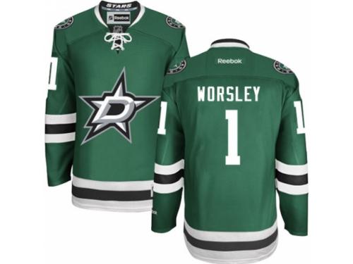 Men Reebok Dallas Stars #1 Gump Worsley Premier Green Home NHL Jersey