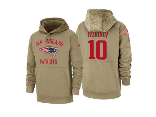Men's 2019 Salute to Service Josh Gordon Patriots Tan Sideline Therma Hoodie New England Patriots