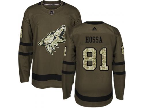 Men's Adidas Marian Hossa Authentic Green NHL Jersey Arizona Coyotes #81 Salute to Service
