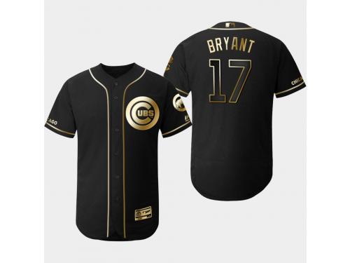 Men's Cubs 2019 Black Golden Edition Kris Bryant Flex Base Stitched Jersey