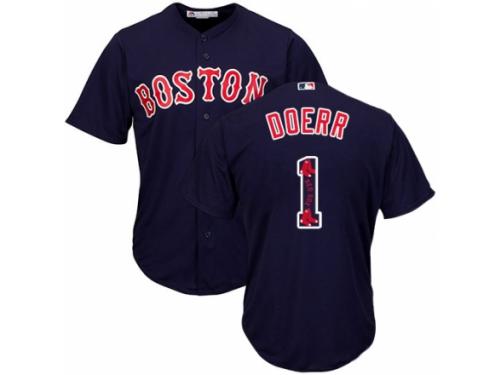 Men's Majestic Boston Red Sox #1 Bobby Doerr Navy Blue Team Logo Fashion Cool Base MLB Jersey