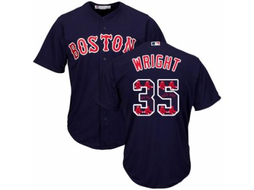 Men's Majestic Boston Red Sox #35 Steven Wright Navy Blue Team Logo Fashion Cool Base MLB Jersey