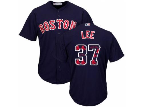 Men's Majestic Boston Red Sox #37 Bill Lee Navy Blue Team Logo Fashion Cool Base MLB Jersey