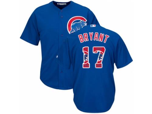 Men's Majestic Chicago Cubs #17 Kris Bryant Royal Blue Team Logo Fashion Cool Base MLB Jersey