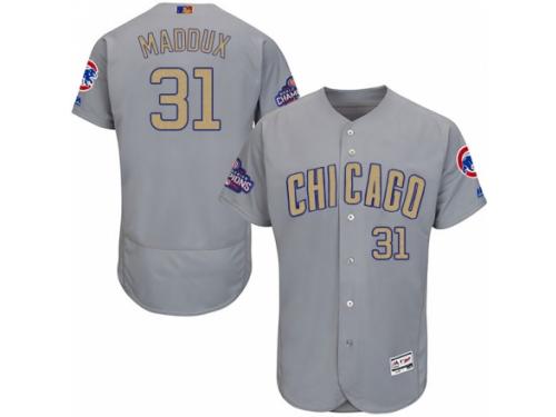 Men's Majestic Chicago Cubs #31 Greg Maddux Authentic Gray 2017 Gold Champion Flex Base MLB Jersey
