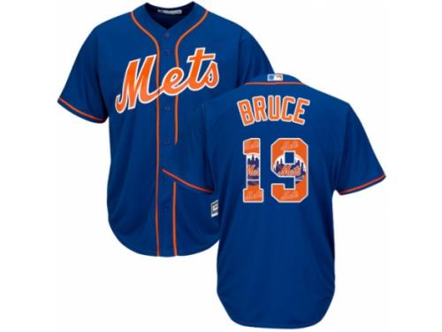 Men's Majestic New York Mets #19 Jay Bruce Royal Blue Team Logo Fashion Cool Base MLB Jersey