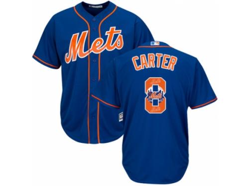 Men's Majestic New York Mets #8 Gary Carter Royal Blue Team Logo Fashion Cool Base MLB Jersey