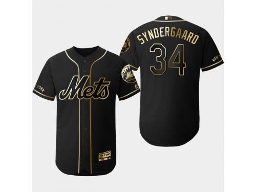 Men's Mets 2019 Black Golden Edition Noah Syndergaard Flex Base Stitched Jersey