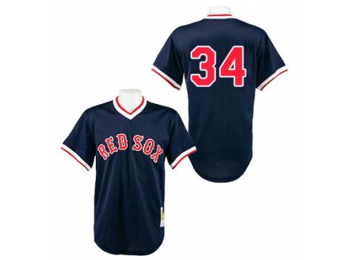 Men's Mitchell and Ness Boston Red Sox Navy Blue Sox #34 David Ortiz Navy Blue Throwback MLB Jersey