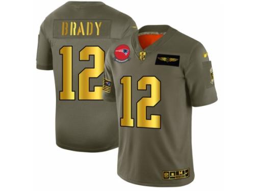 Men's New England Patriots #12 Tom Brady Limited Olive Gold 2019 Salute to Service Football Jersey