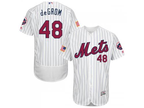 Men's New York Mets Jacob deGrom Majestic White Fashion  Stars & Stripes 2016 Independence Day  Flex Base Player Jersey