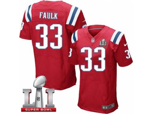 Men's Nike New England Patriots #33 Kevin Faulk Elite Red Alternate Super Bowl LI 51 NFL Jersey