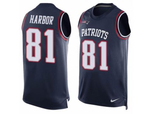 Men's Nike New England Patriots #81 Clay Harbor Navy Blue Player Name & Number Tank Top NFL Jersey