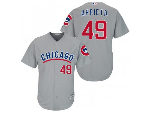 MLB Chicago Cubs #49 Jake Arrieta Men Fashion Cool Base Grey Jerseys