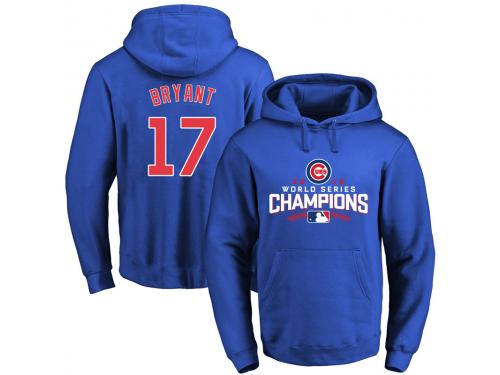 MLB Men Chicago Cubs #17 Kris Bryant Royal 2016 World Series Champions Walk Pullover Hoodie