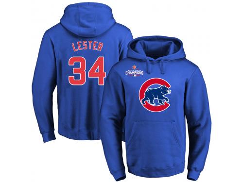 MLB Men Chicago Cubs #34 Jon Lester Royal Team Color Primary Logo Pullover Hoodie