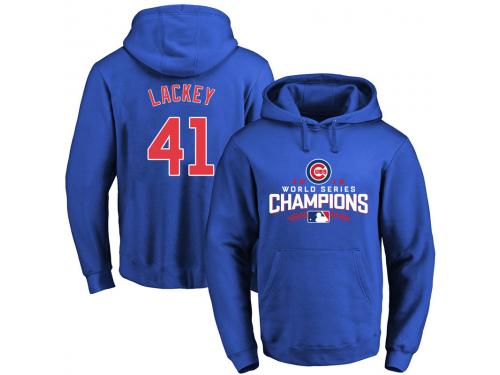MLB Men Chicago Cubs #41 John Lackey Royal 2016 World Series Champions Walk Pullover Hoodie
