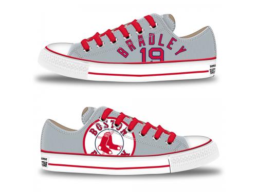 MLB Men/Women Boston Red Sox #19 Jackie Bradley Jr. Gray Hand Painted Unisex Low-Top Canvas Shoes