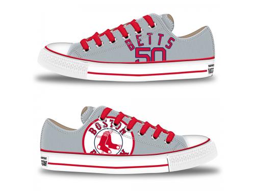 MLB Men/Women Boston Red Sox #50 Mookie Betts Gray Hand Painted Unisex Low-Top Canvas Shoes