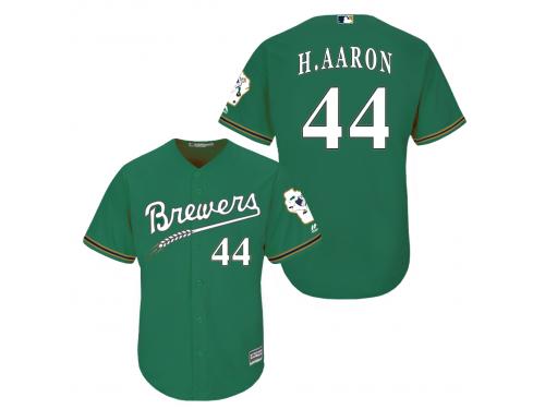 MLB Milwaukee Brewers #44 Hank Aaron Men Fashion Cool Base Green Jerseys