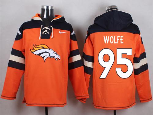 NFL Denver Broncos (DE) #95 Derek Wolfe Men Orange Pullover Hoodie