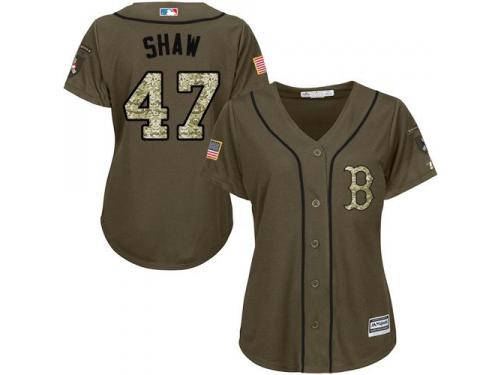 Red Sox #47 Travis Shaw Green Salute to Service Women Stitched Baseball Jersey