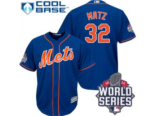 Royal Blue Steven Matz Men #32 Majestic MLB New York Mets 2015 World Series Cool Base Alternate Home Jersey