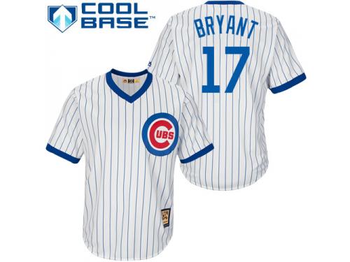 White Kris Bryant Men #17 Majestic MLB Chicago Cubs Cooperstown Home Jersey
