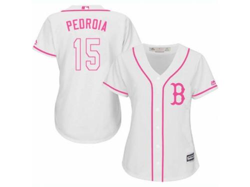 Women Majestic Boston Red Sox #15 Dustin Pedroia White Fashion MLB Jersey