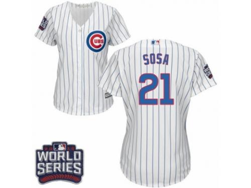 Women Majestic Chicago Cubs #21 Sammy Sosa Authentic White Home 2016 World Series Bound Cool Base MLB Jersey