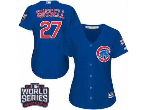 Women Majestic Chicago Cubs #27 Addison Russell Authentic Royal Blue Alternate 2016 World Series Bound Cool Base MLB Jersey