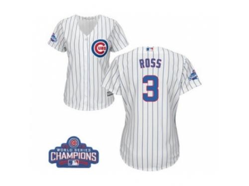 Women Majestic Chicago Cubs #3 David Ross Authentic White Home 2016 World Series Champions Cool Base MLB Jersey
