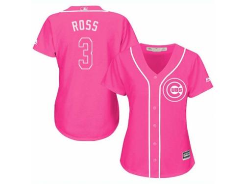 Women Majestic Chicago Cubs #3 David Ross Pink Fashion MLB Jersey