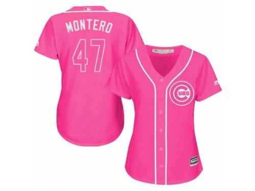 Women Majestic Chicago Cubs #47 Miguel Montero Pink Fashion MLB Jersey