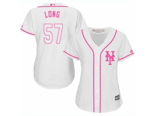 Women Majestic New York Mets #57 Kevin Long White Fashion Cool Base MLB Jersey