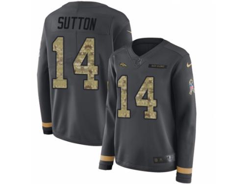 Women Nike Denver Broncos #14 Courtland Sutton Limited Black Salute to Service Therma Long Sleeve NFL Jersey