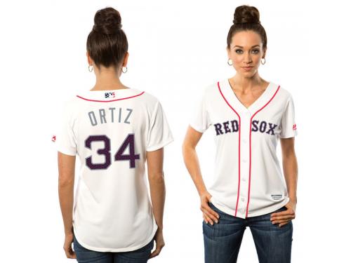 Women's Boston Red Sox David Ortiz Majestic White Fashion  Stars & Stripes 2016 Independence Day  Cool Base Player Jersey