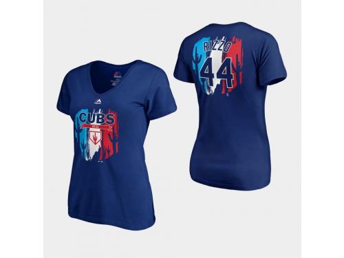 Women's Chicago Cubs 2019 Spring Training #44 Royal Anthony Rizzo V-Neck T-Shirt