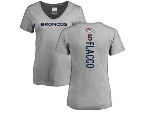 Women's Denver Broncos Joe Flacco NFL Pro Line Ash Backer V-Neck T-Shirt
