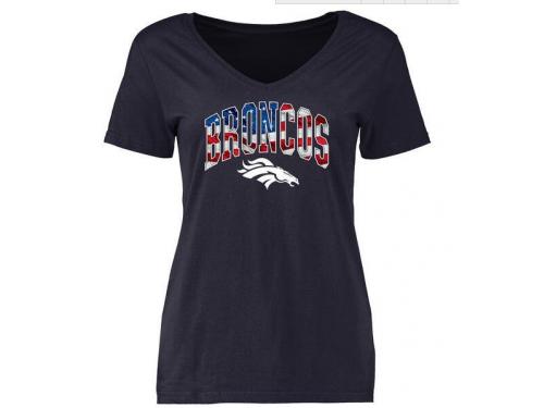 Women's Denver Broncos Pro Line Navy Banner Wave Slim Fit V-Neck T-Shirt