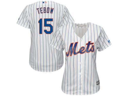 Women's New York Mets #15 Tim Tebow Majestic White Home Cool Base Player Jersey
