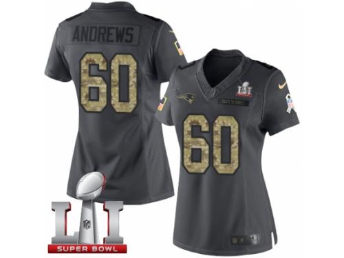 Women's Nike New England Patriots #60 David Andrews Limited Black 2016 Salute to Service Super Bowl LI 51 NFL Jersey