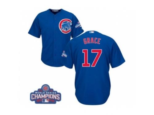 Youth Majestic Chicago Cubs #17 Mark Grace Authentic Royal Blue Alternate 2016 World Series Champions Cool Base MLB Jersey