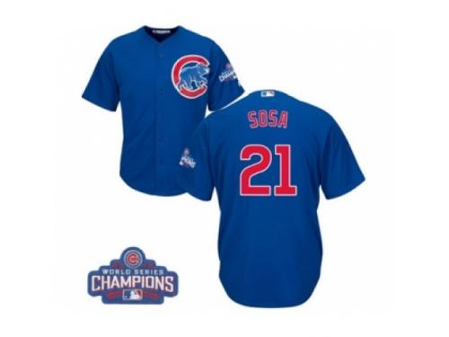 Youth Majestic Chicago Cubs #21 Sammy Sosa Authentic Royal Blue Alternate 2016 World Series Champions Cool Base MLB Jersey