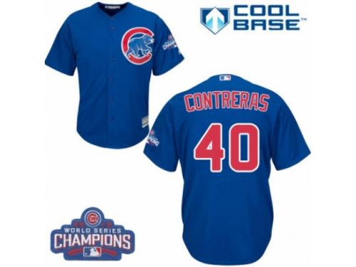 Youth Majestic Chicago Cubs #40 Willson Contreras Authentic Royal Blue Alternate 2016 World Series Champions Cool Base MLB Jersey